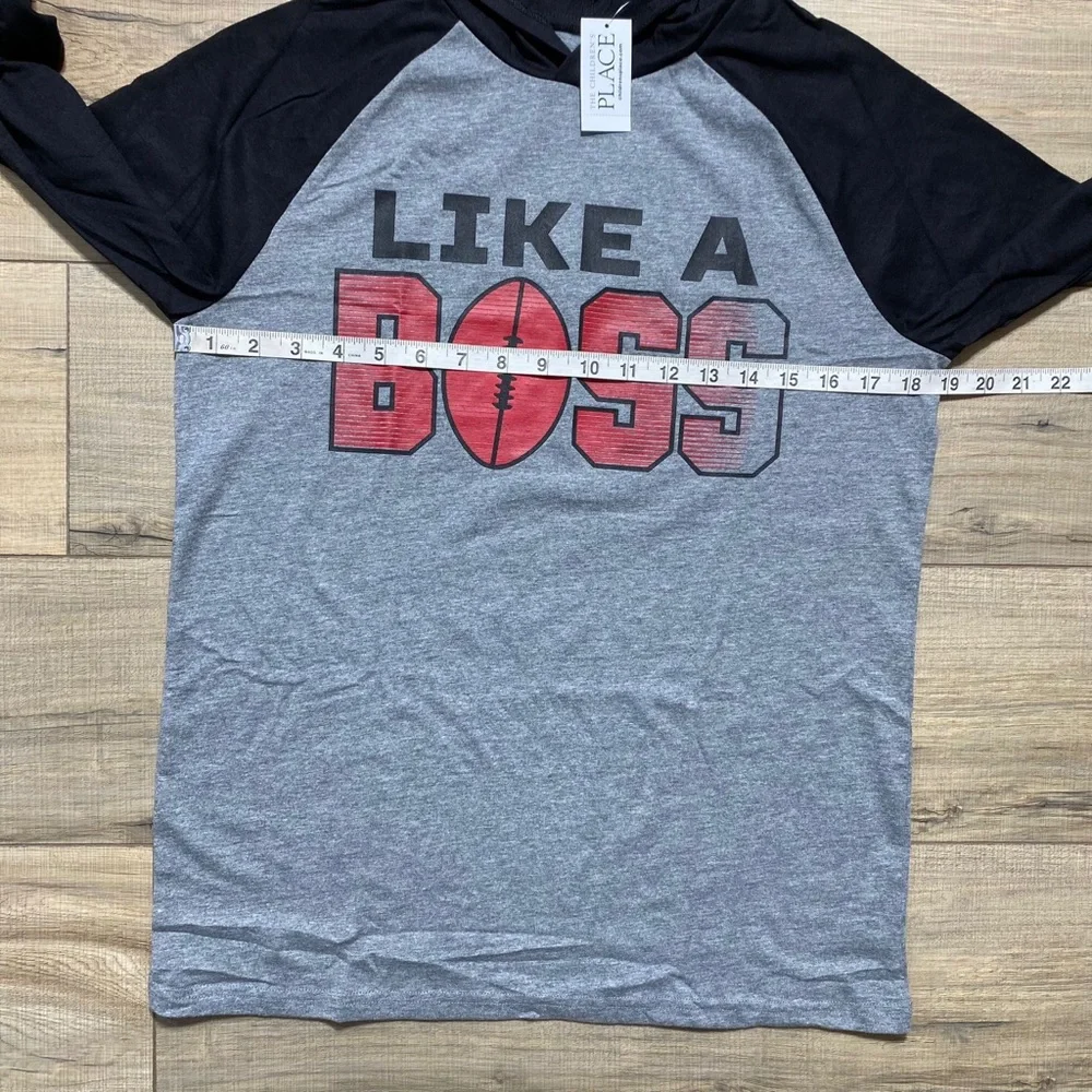 Childrens Place Boys Like A‎ Boss Graphic Raglan Hooded Top Size XXL 16 Gray